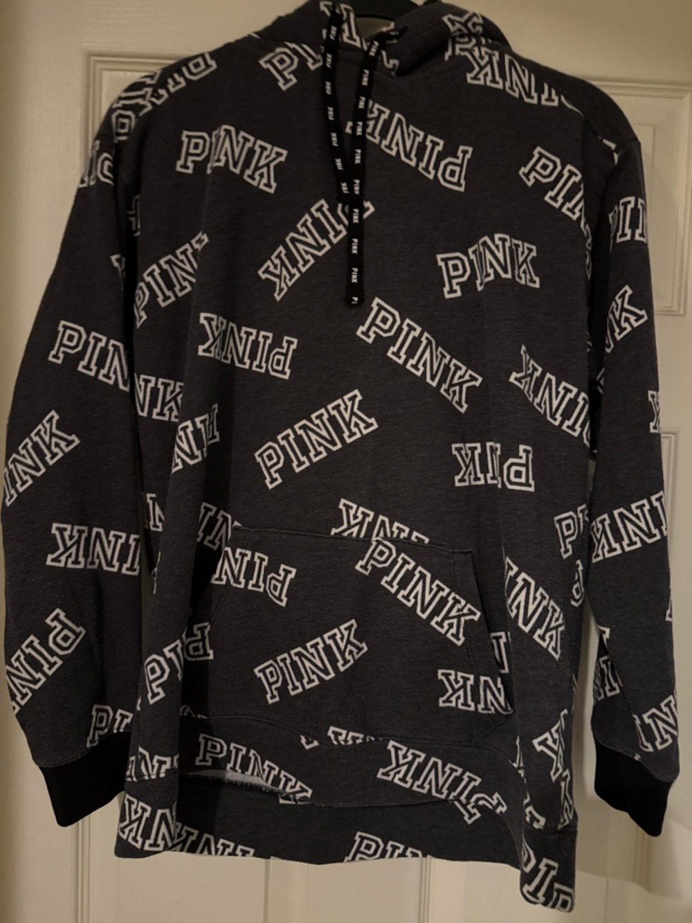 PINK Victoria's Secret Black Logo-Print Men's Hoodie